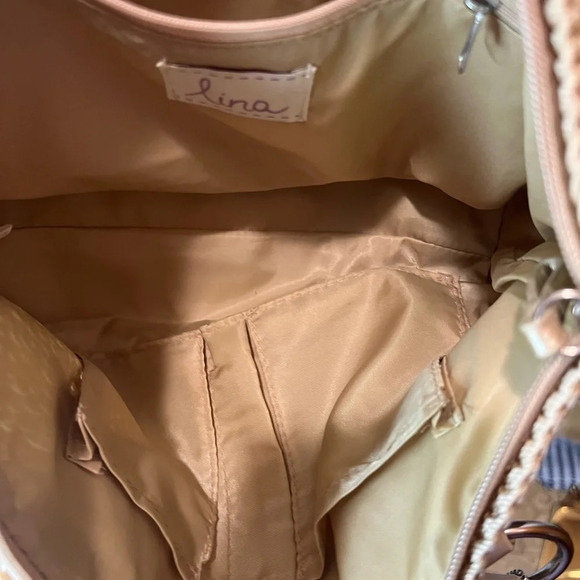 Lina By The Sak Purse Beige Knit Zip Closure Shoulder Purse - Braided Straps - Picture 5 of 6